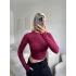 Parmak Geçmeli Fermuar Crop - BORDO