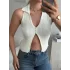 Polo Yaka Düğmeli Crop - BEYAZ