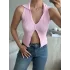 Polo Yaka Düğmeli Crop - PEMBE