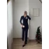 Simli Kruvaze Yaka Büzgü Elbise - MAVİ