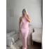 Sırt Detaylı Dokulu Maxi Elbise - PEMBE