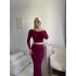 Tek Omuz Crop & Maxi Etek Takım - BORDO