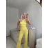 Tek Omuz Crop & Pantolon Takım - SARI
