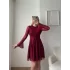 Tül Detay Sırt Dekolte Elbise - BORDO