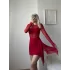 Tül Detay Tasarım Elbise - KIRMIZI
