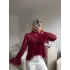 Tül Volanlı Tasarım Bluz - BORDO