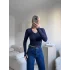 V Yaka Belize Kumaş Crop - LACİVERT