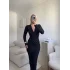 V Yaka Ters Dikiş Elbise - SİYAH