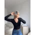 V Yaka Uzun Kol Crop - SİYAH