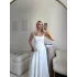 Valeria Kare Yaka Midi Elbise - BEYAZ