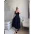 Valeria Kare Yaka Midi Elbise - SİYAH