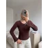Volan Kol Kontrast Bluz - KAHVE