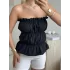 Volanlı Straplez Crop - SİYAH
