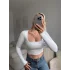 Yan Büzgü Kare Yaka Crop - BEYAZ