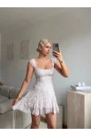 Sırt Dekolteli Bağlamalı Dantel Mini Elbise - BEYAZ