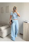 Yan Büzgü Pantolon Takım - BEBE MAVİSİ