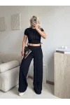 Yan Büzgü Pantolon Takım - SİYAH