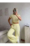 Yan Büzgü Pantolon Takım - SARI
