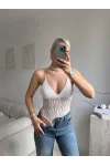 Askılı Dantel Bodysuit - BEYAZ