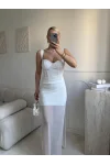 Bel Korse Eteği Tül Elbise - BEYAZ