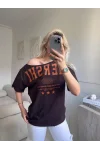 Kayık Yaka Mershi Tshirt - KAHVE