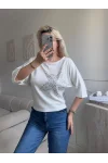 Yıldız Detay Kayık Yaka Bluz - BEYAZ