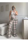 Bel Fular Ekose Pantolon - HAKİ