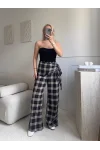 Bel Fular Ekose Pantolon - SİYAH