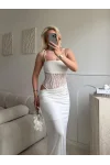 Güpür Korseli Maxi Elbise - BEYAZ