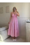 Sırt Çapraz Askılı Elbise - PEMBE