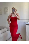 Askılı Viskon Maxi Elbise - KIRMIZI