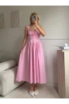 Bel Korse Askılı Prenses Elbise - PEMBE