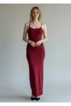 Askılı Viskon Maxi Elbise - BORDO