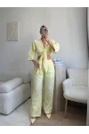 Bağlamalı Crop & Pantolon Takım - SARI