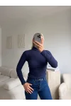 Basic Balıkçı Yaka Fit Bluz - LACİVERT
