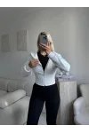 Bel Korse Kapşonlu Hırka - BEYAZ