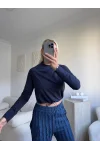 Bel Lastik Crop Sweat - LACİVERT