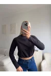 Bel Lastik Crop Sweat - SİYAH