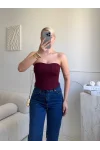 Biyeli Straplez Crop - BORDO