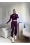 Fermuar Crop & Taytlı İkili Takım - MOR
