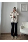 Fermuarlı Yaka Detay Triko Kazak - BEJ
