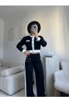Garnili Bomber Crop & Pantolon Takım - SİYAH