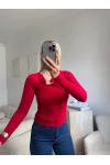 Göğüs Aksesuar Bluz - KIRMIZI