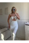 Halter Aksesuar Maxi Elbise - BEYAZ