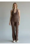 Halter Crop Pantolon Takım - KAHVE