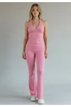 Halter Crop Pantolon Takım - PEMBE