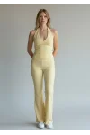 Halter Crop Pantolon Takım - SARI