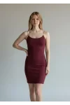 İp Askılı Mini Elbise - BORDO