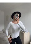Kayık Yaka Bodysuit - BEYAZ