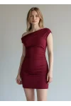 Kayık Yaka Elbise - BORDO